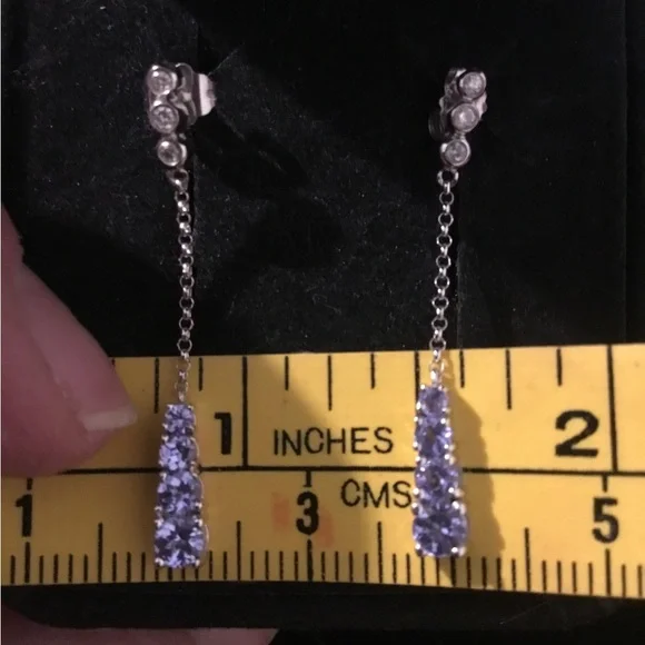 Vintage 10K White Gold Tanzanite & Diamond Accent Dangle Earrings - Picture 12 of 12